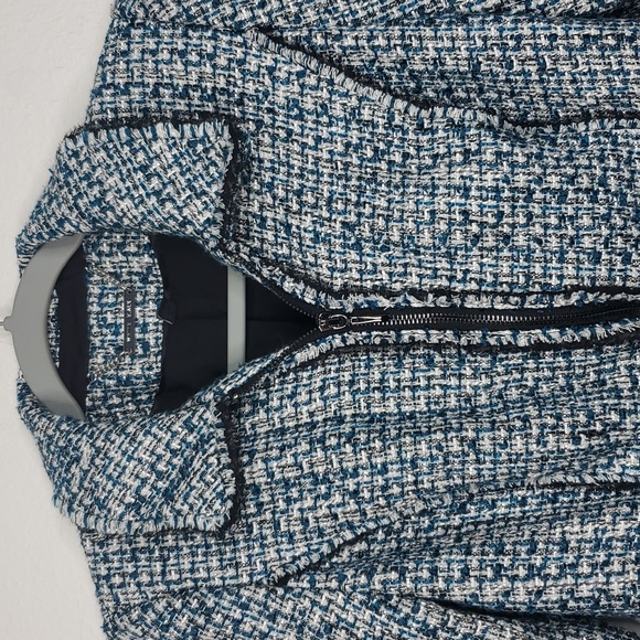 WHBM Blazer Jacket Tweed Full Zip Collared Lined Poly Acrylic Blue Womens 0 - Picture 2 of 10